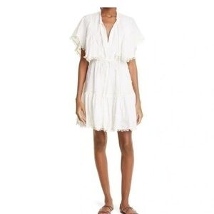 FARM RIO 3D Flower Mini Dress in White Size Small Embroidered Beaded B1